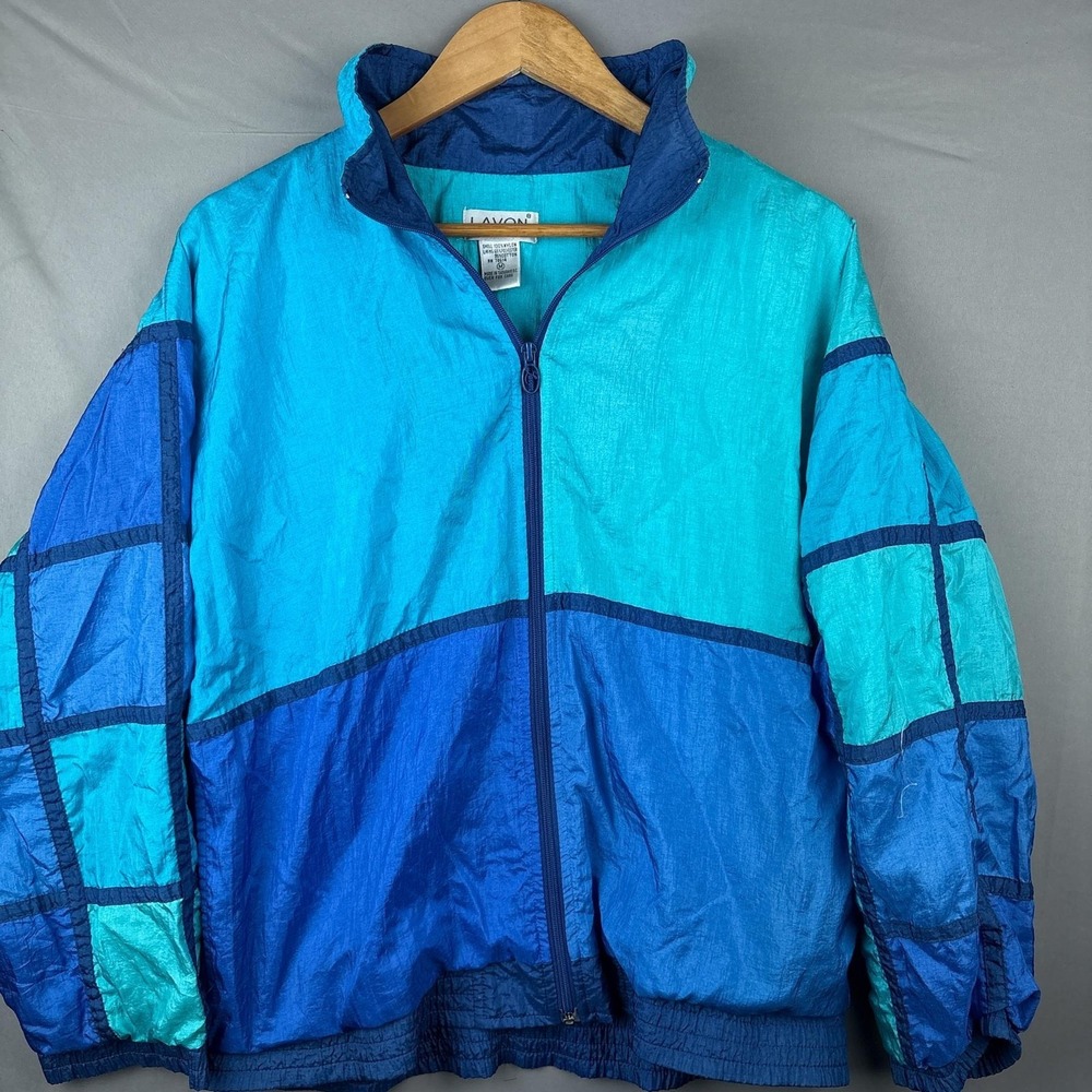 Vintage Lavon Colorblock Windbreaker Jacket Size Medium Blue Teal 90s Nylon